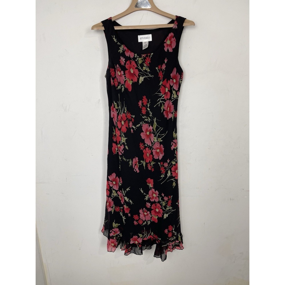 Studio I Women Dress 10 Dark Floral Whimsigoth y2K 90s Slip Fairy Valentine Goth